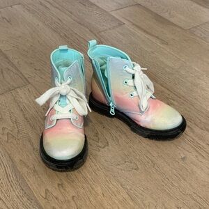 Cat & Jack Pastel Rainbow Combat Boots with Side Zip Size 12